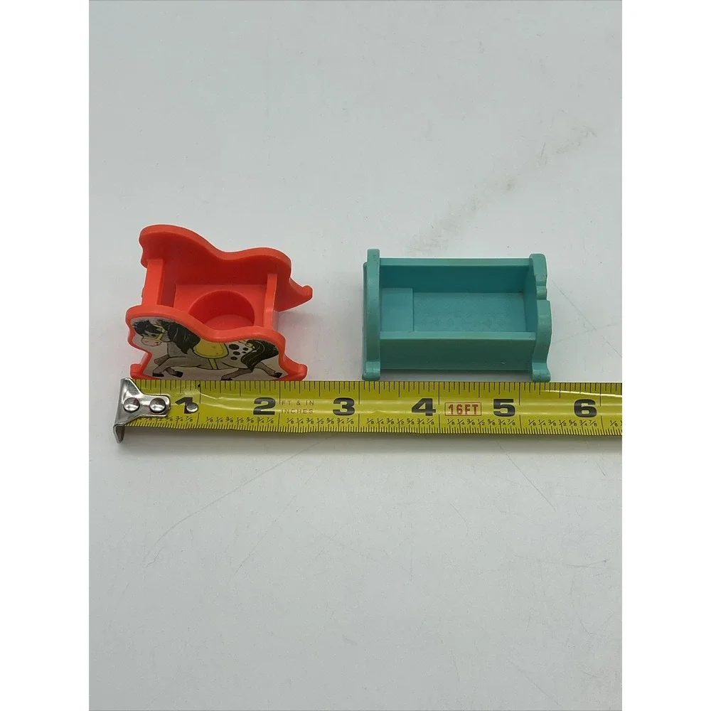 1972 Fisher Price Little People Dollhouse Furniture Baby Cradle & Rocking Horse - Picture 10 of 10